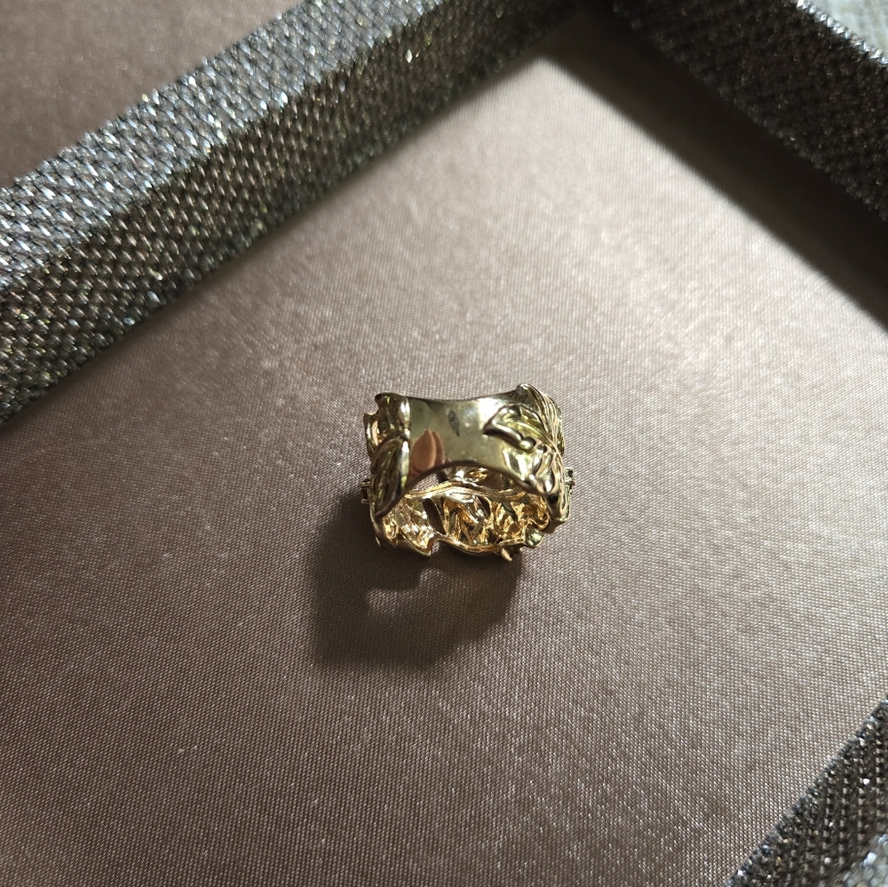 Gold Plated Vine Leaf Gemstone Ring - Picture 8 of 12